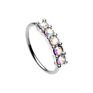 Iridescent Seamless Prong Set 5 Gem Bendable WildKlass Nose Hoop-WildKlass Jewelry