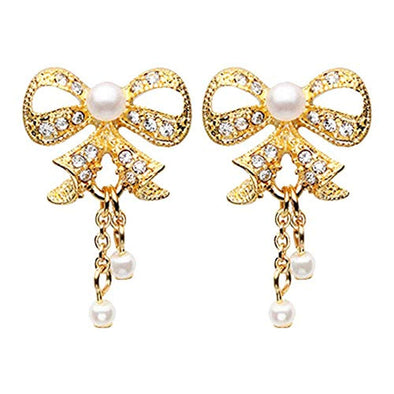 Golden Bow-Tie Splendid Dangle WildKlass Ear Stud Earrings-WildKlass Jewelry
