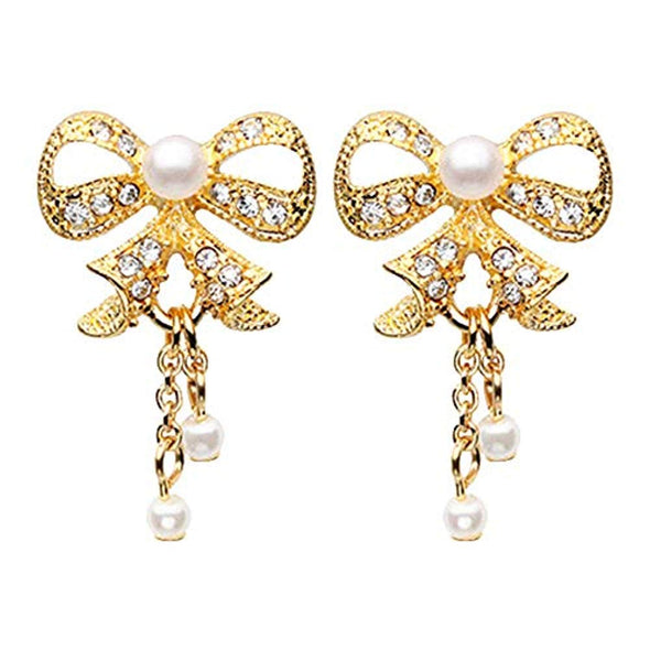 Golden Bow-Tie Splendid Dangle WildKlass Ear Stud Earrings-WildKlass Jewelry