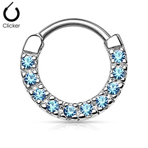 CZ Paved Round Top 316L Surgical Steel Nose WildKlass Septum/Ear Cartilage Clicker Rings-WildKlass Jewelry