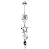 Hollow Star, CZ and Leaf Vertical Drop Dangle Prong Set CZ WildKlass Belly Rings-WildKlass Jewelry