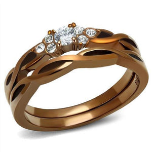 WildKlass Stainless Steel Ring IP Coffee Light Women AAA Grade CZ Clear-WildKlass Jewelry