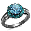 WildKlass Stainless Steel Ring IP Light Black (IP Gun) Women Top Grade Crystal Sea Blue-WildKlass Jewelry