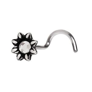 316L Stainless Steel Jeweled Flower WildKlass Nose Screw Ring-WildKlass Jewelry