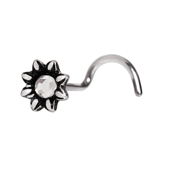 316L Stainless Steel Jeweled Flower WildKlass Nose Screw Ring-WildKlass Jewelry