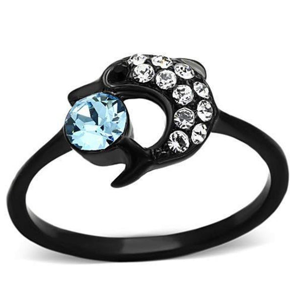 WildKlass Stainless Steel Animals Ring IP Black Women Top Grade Crystal Sea Blue-WildKlass Jewelry