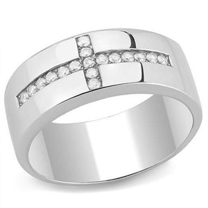 WildKlass Stainless Steel Ring High Polished Men AAA Grade CZ Clear-WildKlass Jewelry