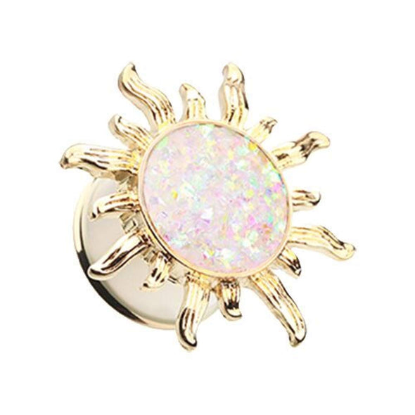 Golden Blazing Sun Opal Glitter Ear Gauge WildKlass Plug-WildKlass Jewelry