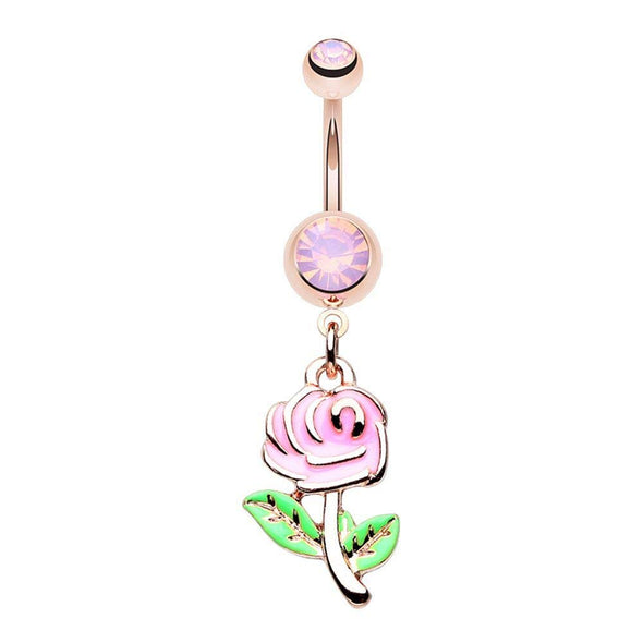 WILDKLASS Rose Gold Pastel Rose Flower Belly Button Ring-WildKlass Jewelry