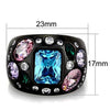 WildKlass Stainless Steel Ring IP Black Women AAA Grade CZ Sea Blue-WildKlass Jewelry