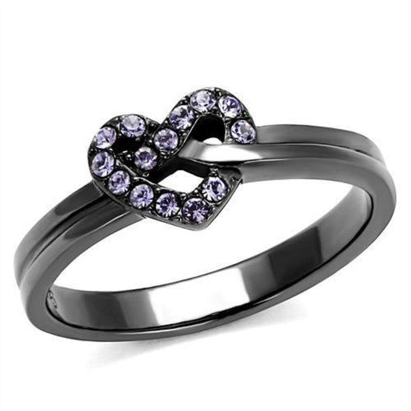 WildKlass Stainless Steel Ring IP Light Black (IP Gun) Women Top Grade Crystal Light Amethyst-WildKlass Jewelry