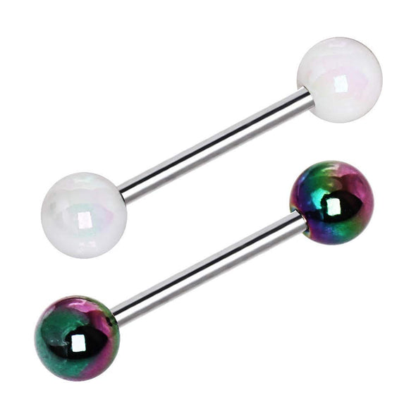 316L Stainless WildKlass Steel Barbell with UV Acrylic Mystic Aurora Balls-WildKlass Jewelry