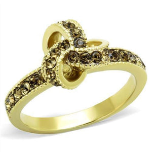 WildKlass Stainless Steel Ring IP Gold Women Top Grade Crystal Smoked Quartz-WildKlass Jewelry