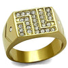 WildKlass Stainless Steel Ring IP GoldMen Top Grade Crystal Clear-WildKlass Jewelry