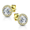 Pair of .925 Sterling Silver WildKlass Stud Earrings/CZ Paved Round with 5mm CZ Center-WildKlass Jewelry
