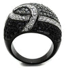 WildKlass Stainless Steel Ring Two-Tone IP Black Women Top Grade Crystal Black Diamond-WildKlass Jewelry