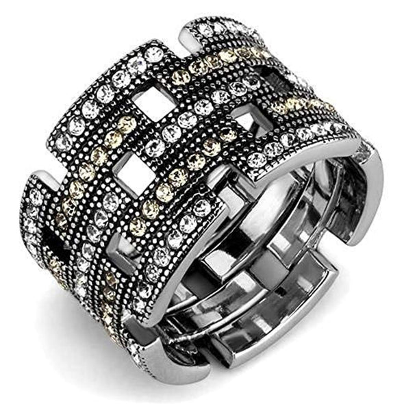 WildKlass Stainless Steel Ring High Polished Women Top Grade Crystal Multi Color-WildKlass Jewelry