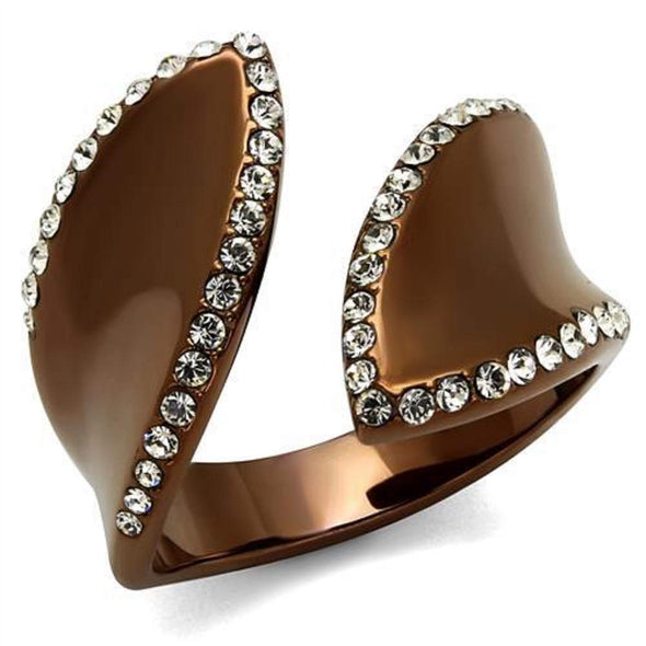 WildKlass Stainless Steel Ring IP Coffee Light Women Top Grade Crystal Clear-WildKlass Jewelry