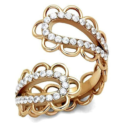 WildKlass Stainless Steel Ring IP Rose Gold Women AAA Grade CZ Clear-WildKlass Jewelry