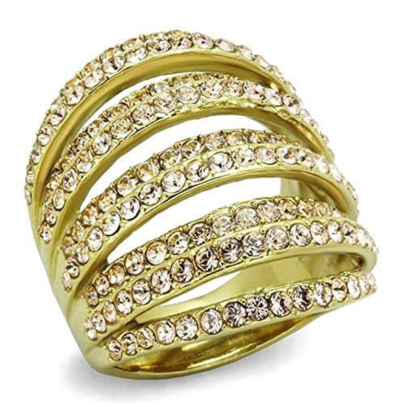 WildKlass Stainless Steel Ring IP Gold Women Top Grade Crystal Light Peach-WildKlass Jewelry