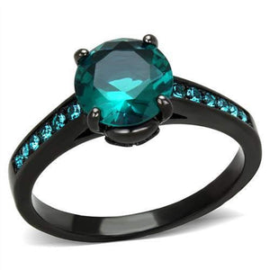 WildKlass Stainless Steel Ring IP Black Women Synthetic Blue Zircon-WildKlass Jewelry