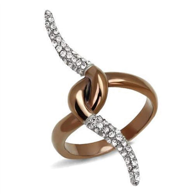 WildKlass Stainless Steel Ring Two Tone IP Light Brown (IP Light Coffee) Women Top Grade Crystal Clear-WildKlass Jewelry