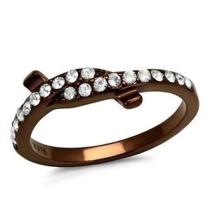 WildKlass Stainless Steel Ring IP Coffee Light Women Top Grade Crystal Clear-WildKlass Jewelry