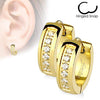WildKlass Pair of CNC Set Lined CZ Stainless Steel Hoop/Huggie Earrings-WildKlass Jewelry