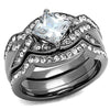 WildKlass Stainless Steel Ring IP Light Black (IP Gun) Women AAA Grade CZ Clear-WildKlass Jewelry