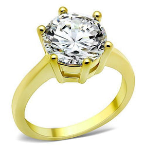 WildKlass Stainless Steel Solitaire Ring IP Gold Women AAA Grade CZ Clear-WildKlass Jewelry