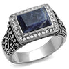WildKlass Stainless Steel Ring High Polished Men Semi-Precious Capri Blue-WildKlass Jewelry