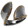 WildKlass Stainless Steel Ring IP Light Black (IP Gun) Women Top Grade Crystal Smoked Quartz-WildKlass Jewelry