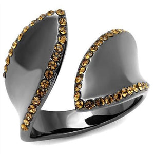 WildKlass Stainless Steel Ring IP Light Black (IP Gun) Women Top Grade Crystal Smoked Quartz-WildKlass Jewelry