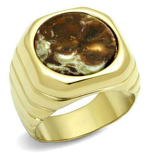 WildKlass Stainless Steel Ring IP GoldMen Semi-Precious Smoked Quartz-WildKlass Jewelry
