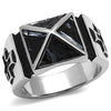 WildKlass Stainless Steel Ring High Polished Men Leather Jet-WildKlass Jewelry
