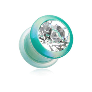 Metallic Coated Iridescent Gem Single Flared Ear Gauge WildKlass Plug-WildKlass Jewelry