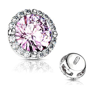 WildKlass Round Prong Set CZ Center with CZ Around Internal Threaded Dermal Anchor Tops-WildKlass Jewelry