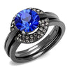 WildKlass Stainless Steel Ring IP Light Black (IP Gun) Women Top Grade Crystal Sapphire-WildKlass Jewelry