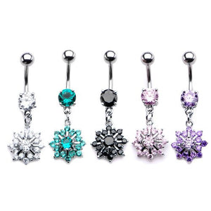 Prong Set Gem and Gem Snow Flake WildKlass Dangle charm Belly Ring-WildKlass Jewelry
