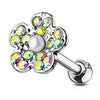 Crystal Paved Flower with Pearl Center 316L Surgical Steel WildKlass Ear Cartilage/Tragus Barbell Studs-WildKlass Jewelry
