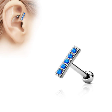 5 Opal Set 2mm x 10mm Bar 316L Surgical Steel WildKlass Cartilage/Tragus Barbell-WildKlass Jewelry