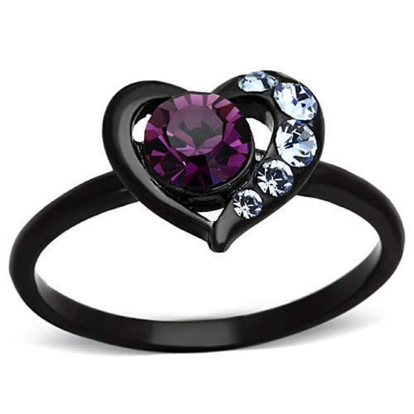 WildKlass Stainless Steel Heart Ring IP Black Women Top Grade Crystal Amethyst-WildKlass Jewelry