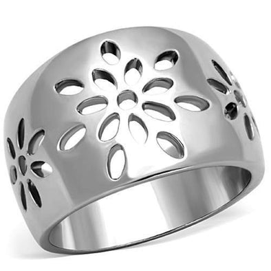 WildKlass Stainless Steel Ring High Polished (no Plating) Women with side flower design-WildKlass Jewelry
