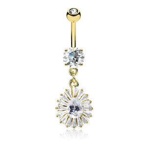 Pear CZ Center and Princess Cut CZ Around Dangle CZ Prong Set 316L Surgical Steel WildKlass Belly Rings-WildKlass Jewelry