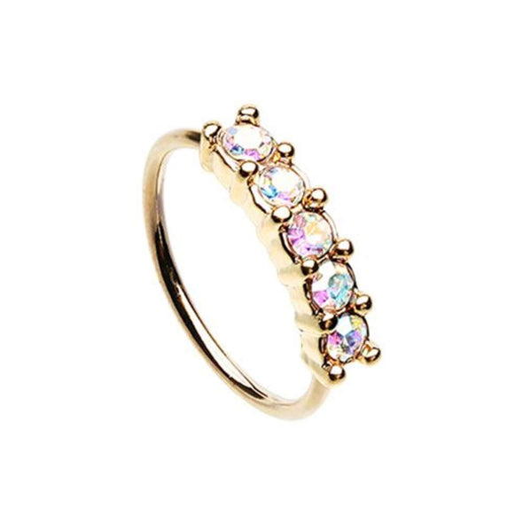 Golden Iridescent Seamless Prong Set 5 Gem Bendable WildKlass Nose Hoop-WildKlass Jewelry