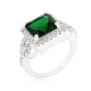 WildKlass Halo Style Princess Cut Emerald Green Cocktail Ring-WildKlass Jewelry