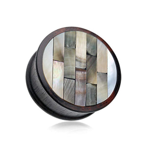 Organic Mosaic Tiled Areng Wood Double Flared Ear Gauge WildKlass Plug-WildKlass Jewelry