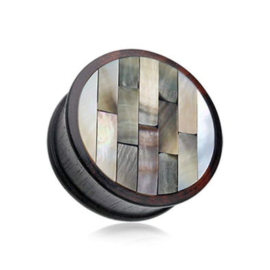 Organic Mosaic Tiled Areng Wood Double Flared Ear Gauge WildKlass Plug-WildKlass Jewelry