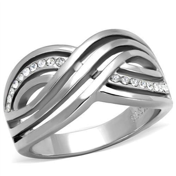WildKlass Stainless Steel Ring High Polished (no Plating) Women Top Grade Crystal Clear-WildKlass Jewelry