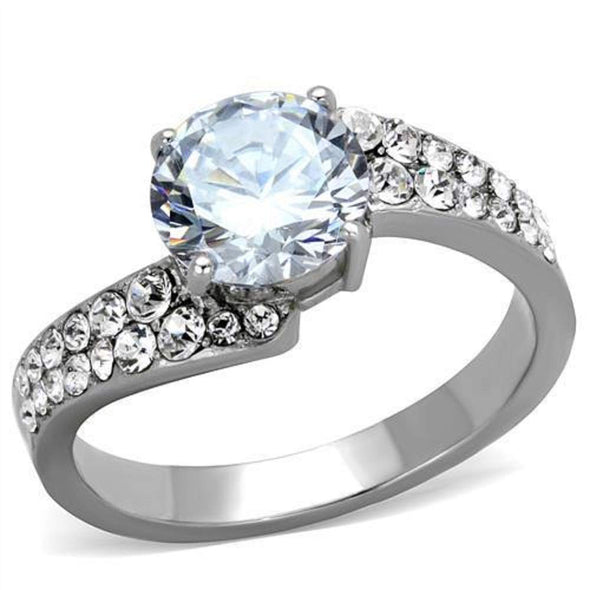 WildKlass Stainless Steel Ring High Polished (no Plating) Women AAA Grade CZ Clear-WildKlass Jewelry